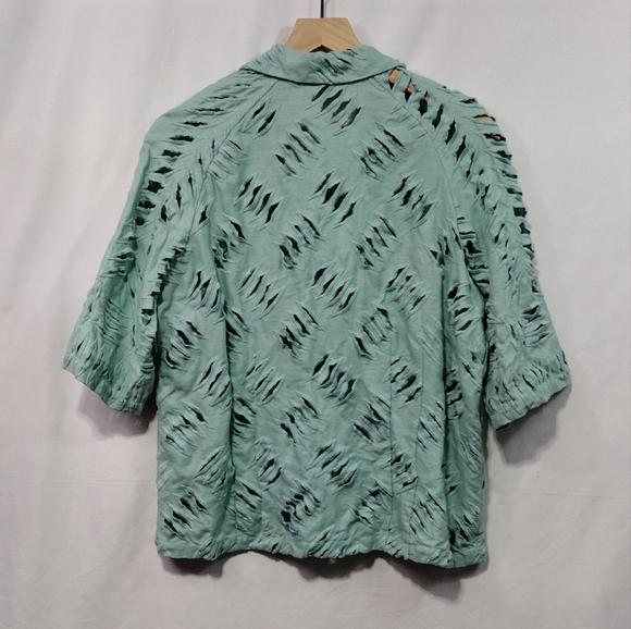Samuel Dong 100% Linen Cutout Shirt Womens L Green Boho Retro 90s Artsy Hippie - Picture 4 of 7